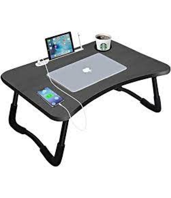 Laptop Bed Table ,Portable Foldable Lap Tray Desk with USB Charge Port/Cup Holder/Storage Drawer for Bed /Couch /Sofa Working, Reading with Little Gift (Small Lamp, Small Fan)