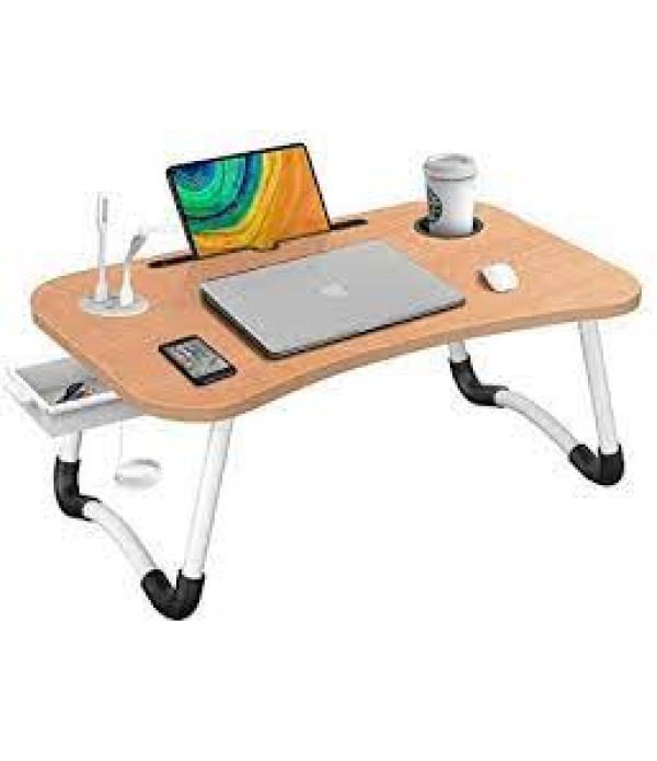 Laptop Bed Table ,Portable Foldable Lap Tray Desk with USB Charge Port/Cup Holder/Storage Drawer for Bed /Couch /Sofa Working, Reading with Little Gift (Small Lamp, Small Fan)